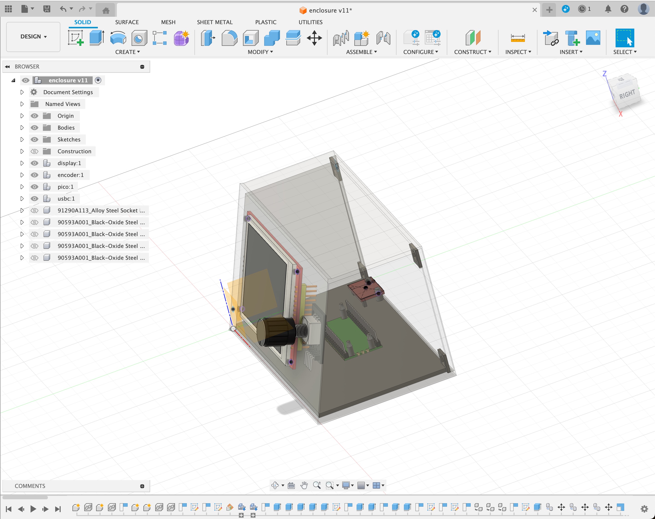 Screenshot of Fusion360 with the enclosure design